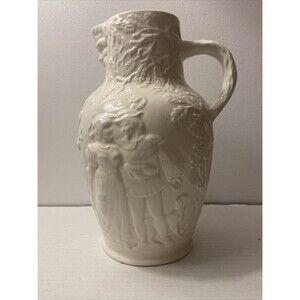 Rare/Unique 10” Figural Medieval Renaissance Majolica Water Jug Pitcher w/Couple